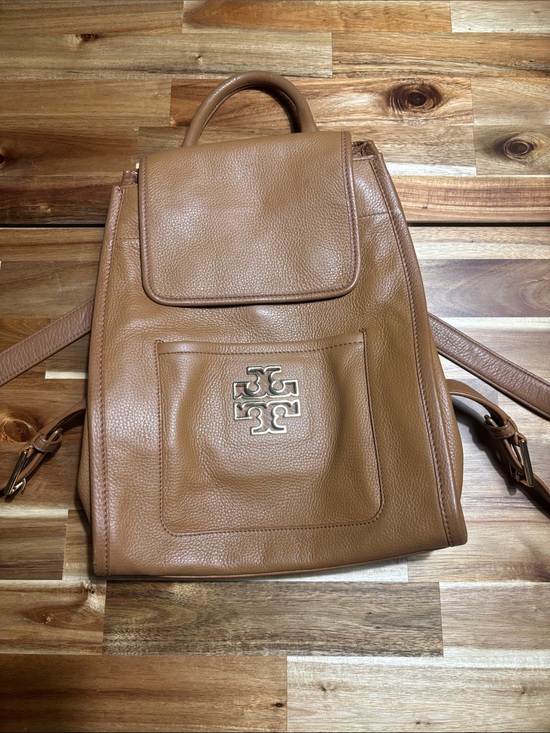 Tory Burch Handbags - Tory Burch Cognac Leather Logo Backpack
